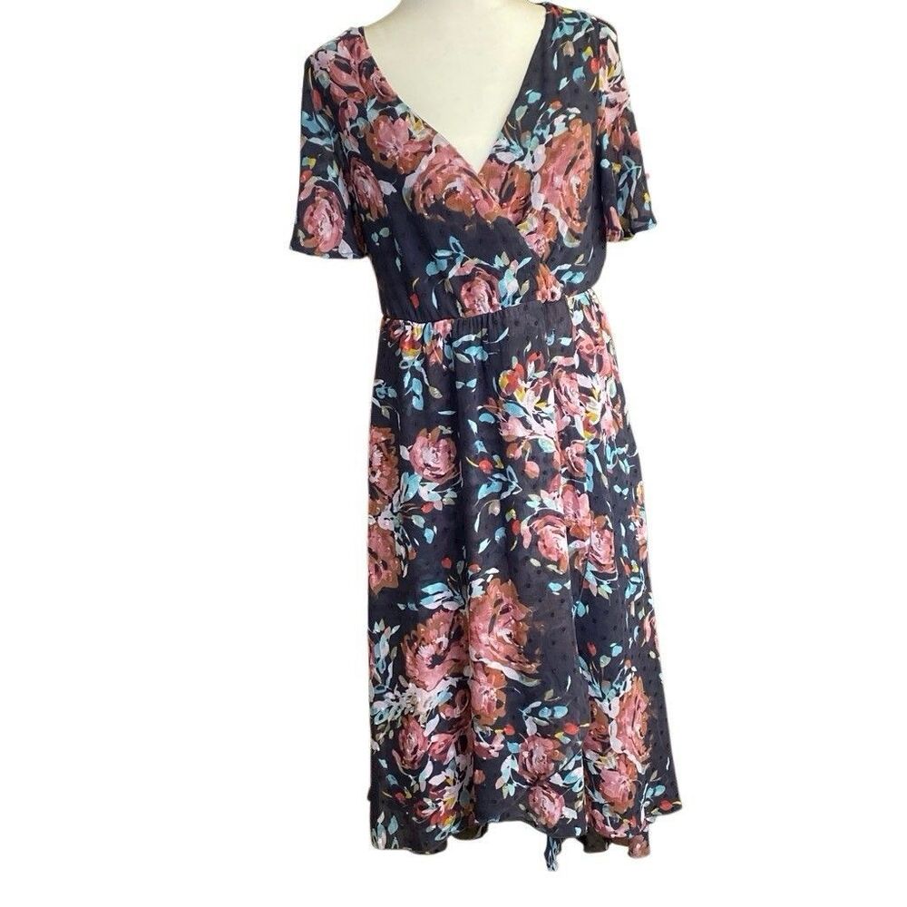 torrid Navy Floral Midi Dress with Pink Roses
